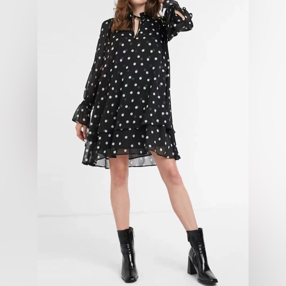& Other Stories Womens Tiered Polka Dot Swing Dress Size 4